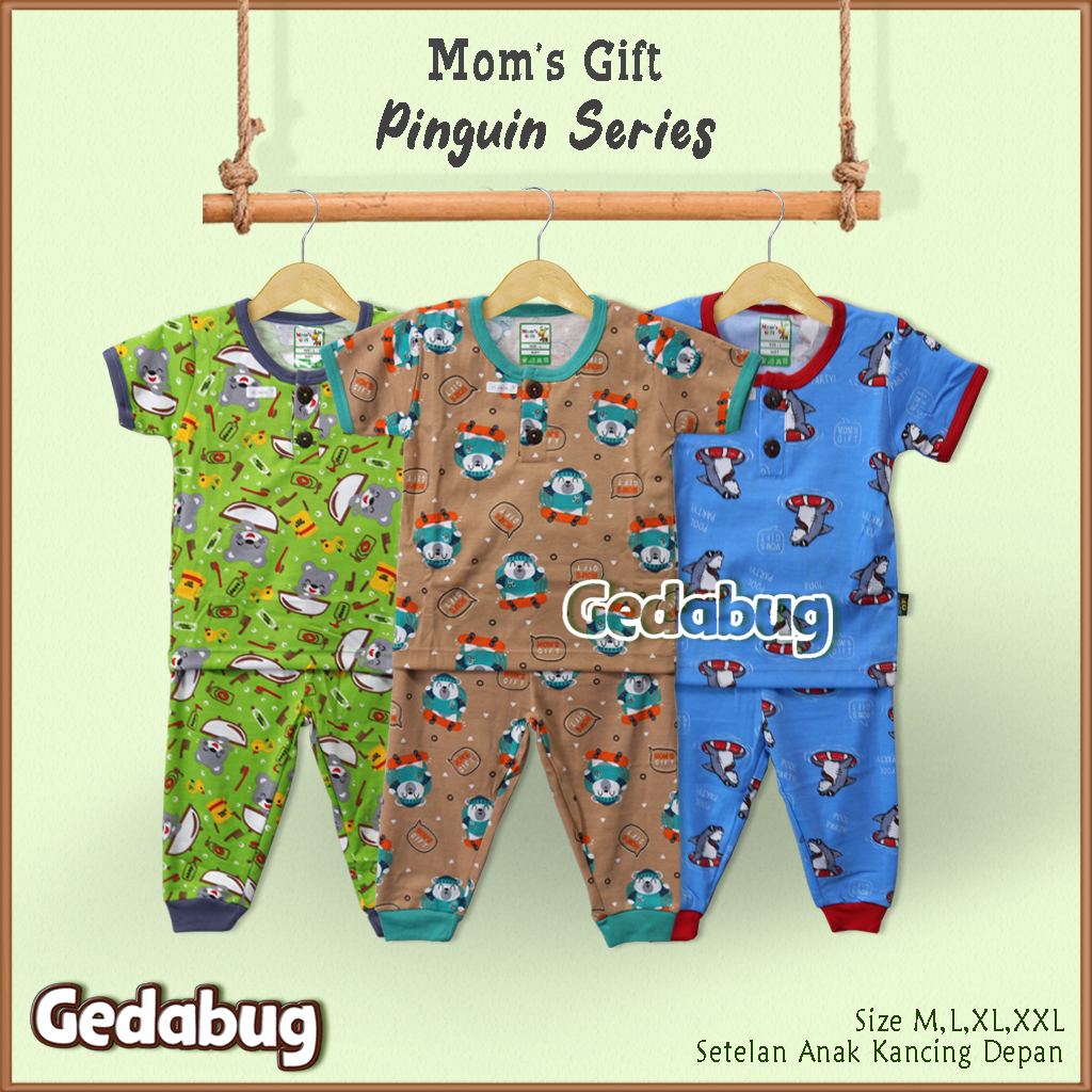 3 Setel - Setelan Anak CPR Mom's Gift HIU Series | Setelan Kaos anak Kancing Depan Moms Gift | Gedabug