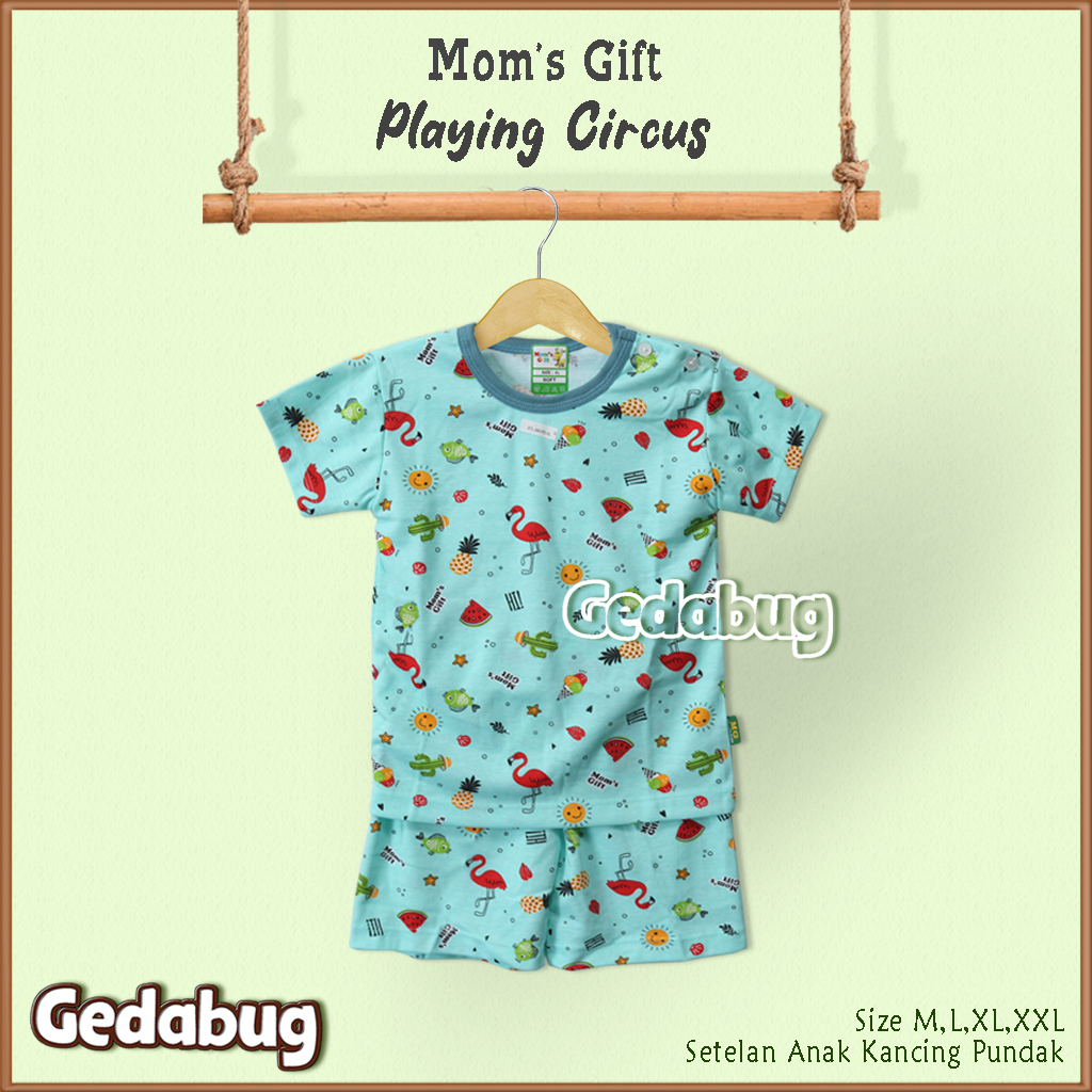 Setelan Kaos Anak Moms Gift Playing Circus PENDEK | Setelan Baju bermain Anak Mom's Gift | Gedabug