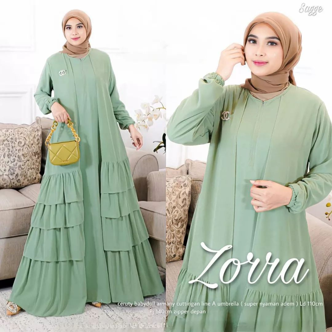 Baju gamis wanita terbaru Zorra dress / Pakaian wanita / Fashion muslim / Gamis Busui ceruty 6 Varian Warna Sage