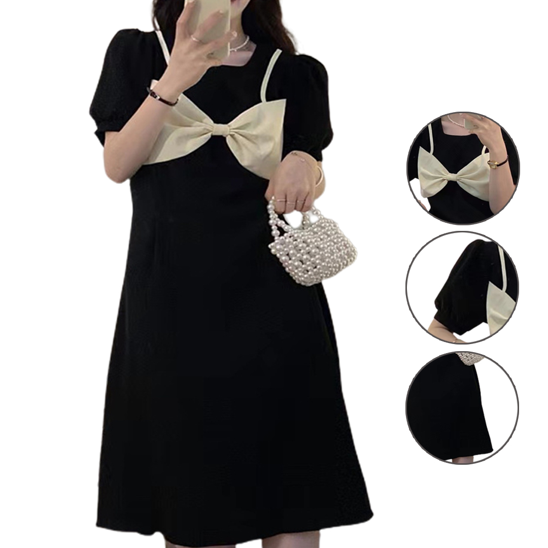 Baju Wanita YS6126 Dress Lengan Pendek Pita  Korean Style - YOYOSOO