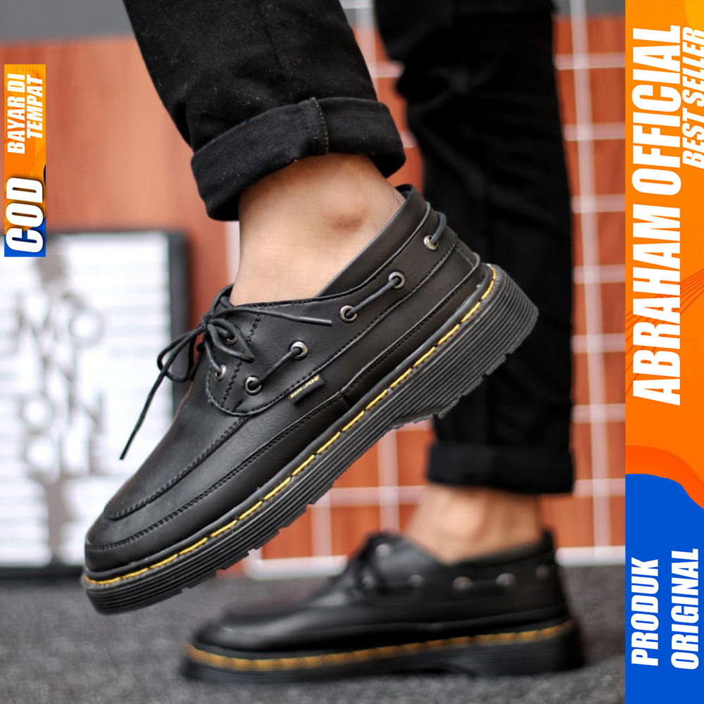 Sepatu Docmart Pria Tali Hitam Casual Kulit Formal Pantofel Pria Kerja Abraham