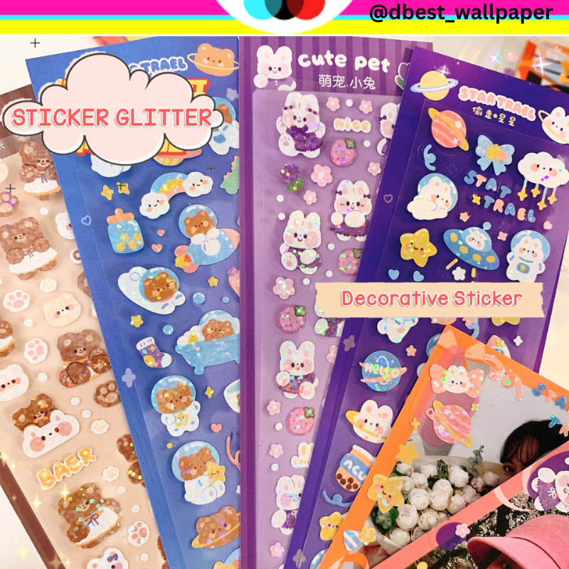

STIKER LASER SINGLE GLITTER HOLOGRAM MOTIF RABBIT BEAR BUBBLE CUTE LUCU WATERPROOF MODEL KOREA @dbestwallpaper