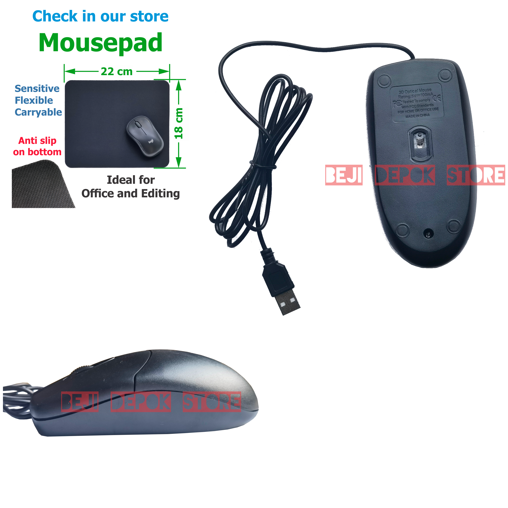 Wired Mouse kabel Office Editing Browsing Beji Depok Store