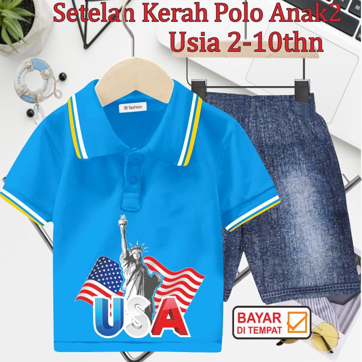 ((IB))SETELAN ANAK2 KERAH POLO SEMI JEANS/USA DIGITAL SABLON