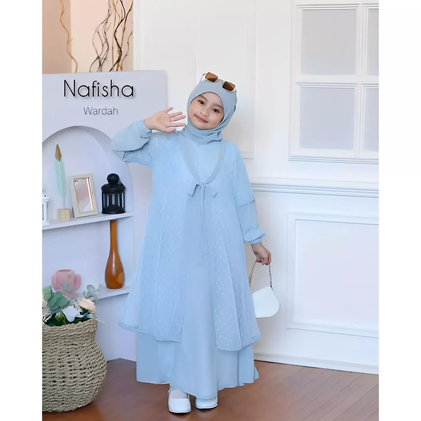 Gamis Remaja Tanggung 9-12 Tahun Nafisha Kids Plus Pashmina Baju Muslim Anak Perempuan