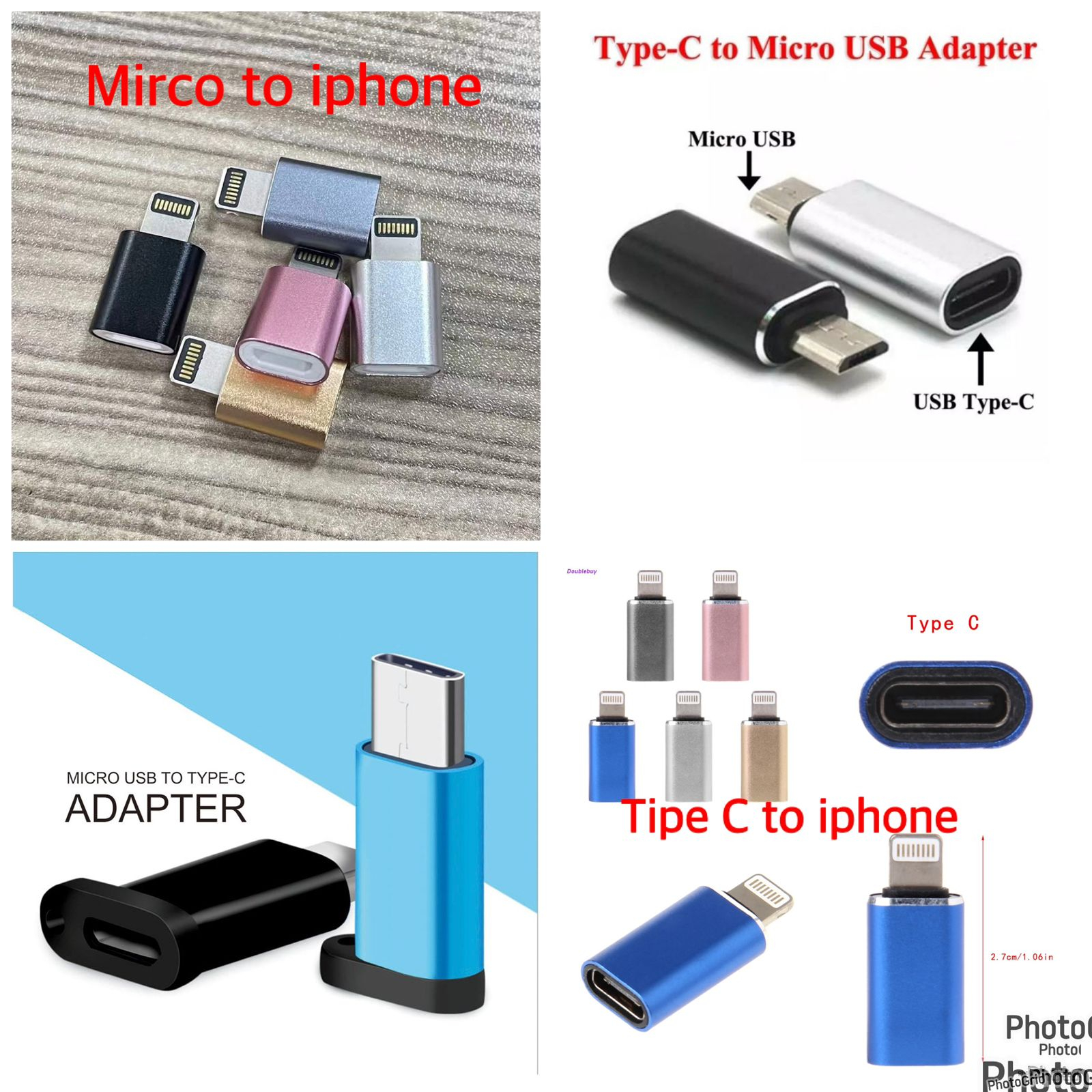 Adapter Konverter Kepala Charger Micro USB Tipe-C Untuk Android / IOS / iPhone / sambungan Charger / kabel data / konektor