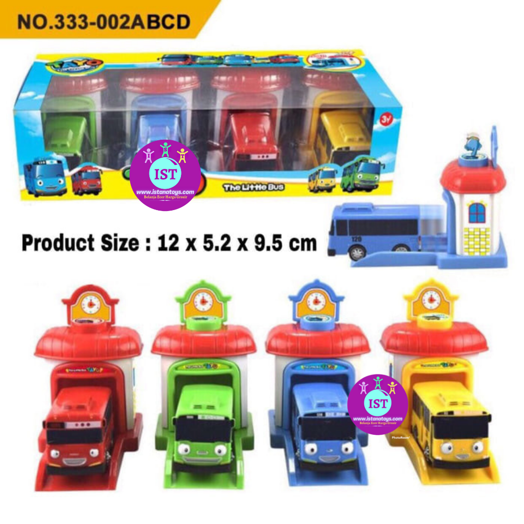 MOBIL TTAYO GARASI 4 PCS 2001 MAINAN TTAYO BUS GARASI BUKA PINTU