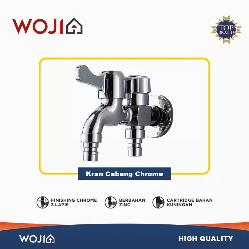 WOJIA - Kran Cabang Chrome Keran Air Shower Double Keran Tembok Kamar Mandi 1/2 Inch Highy Quality