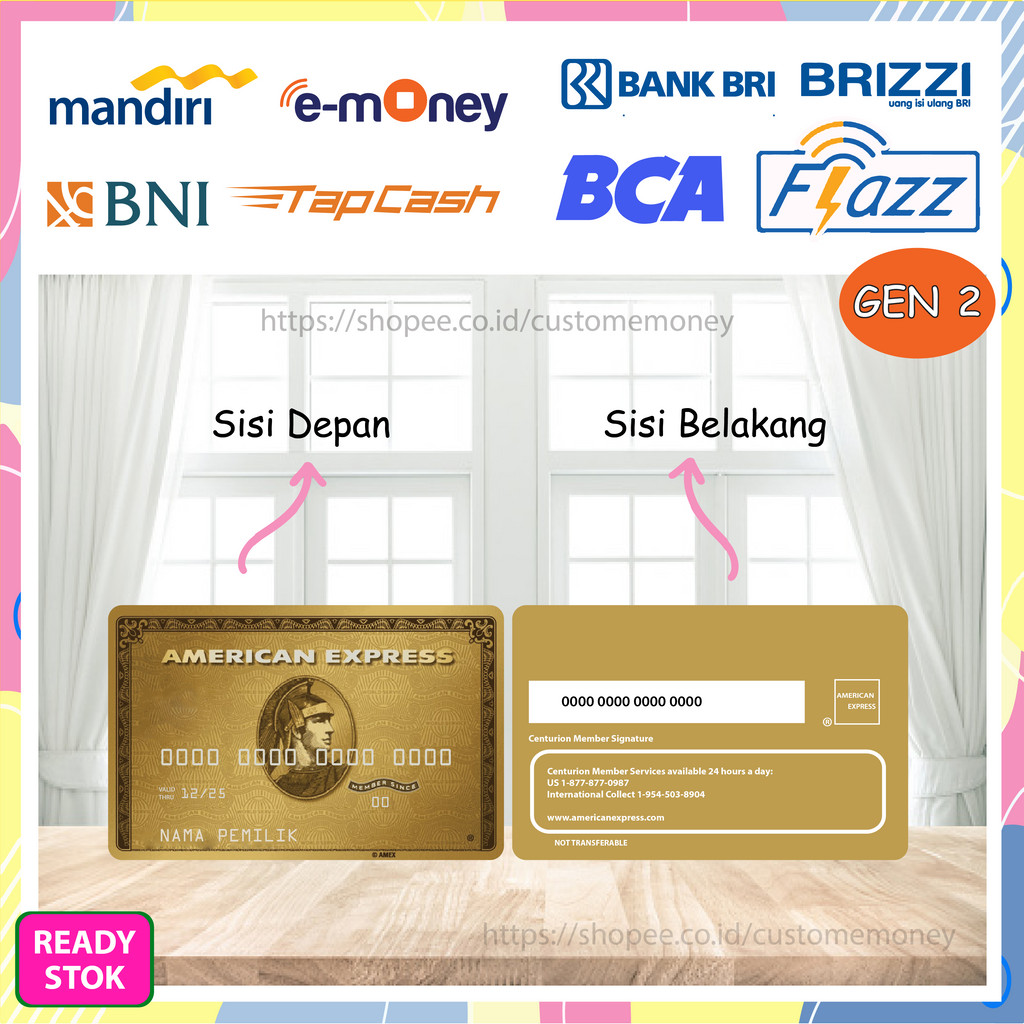 KARTU EMONEY DESIGN AMERICAN EXPRESS AMEX GOLD E-MONEY MANDIRI FLAZZ GEN 2 TAPCASH BRIZZI 2 SISI