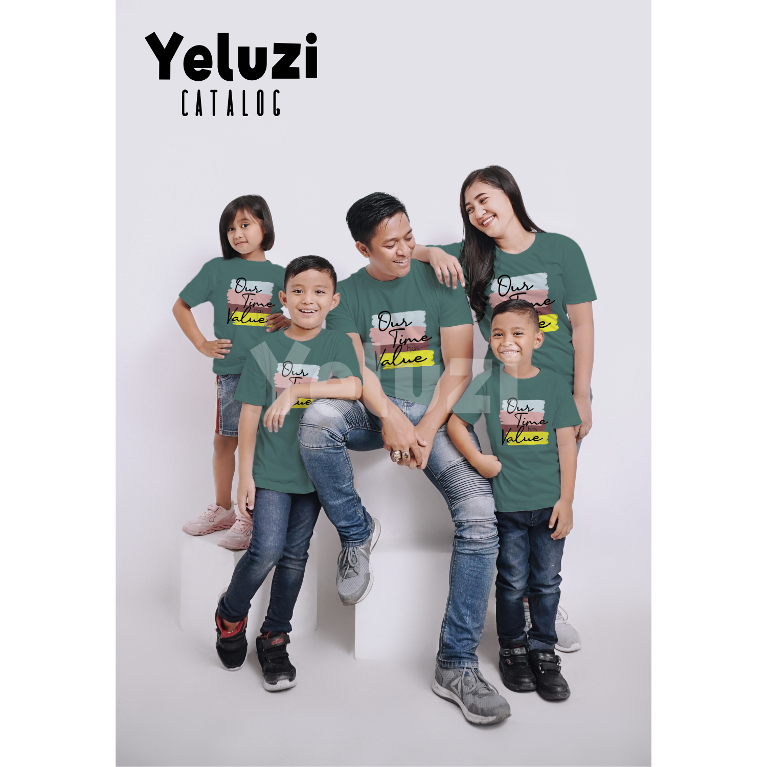 Baju Sarimbit Couple Keluarga Kaos Oblong Our Time Has Value - Sage Tua - YELUZI