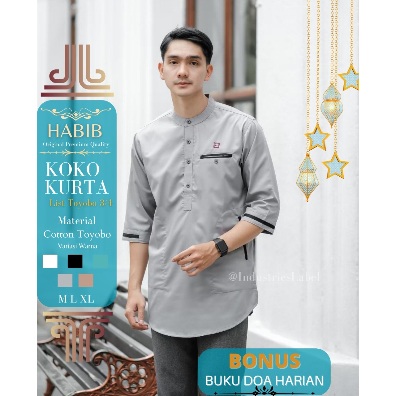 HABIB MUSLIM KURTA ORIGINAL Koko kurta baju muslim pria tiga perempat warna abu seri art HBTP123