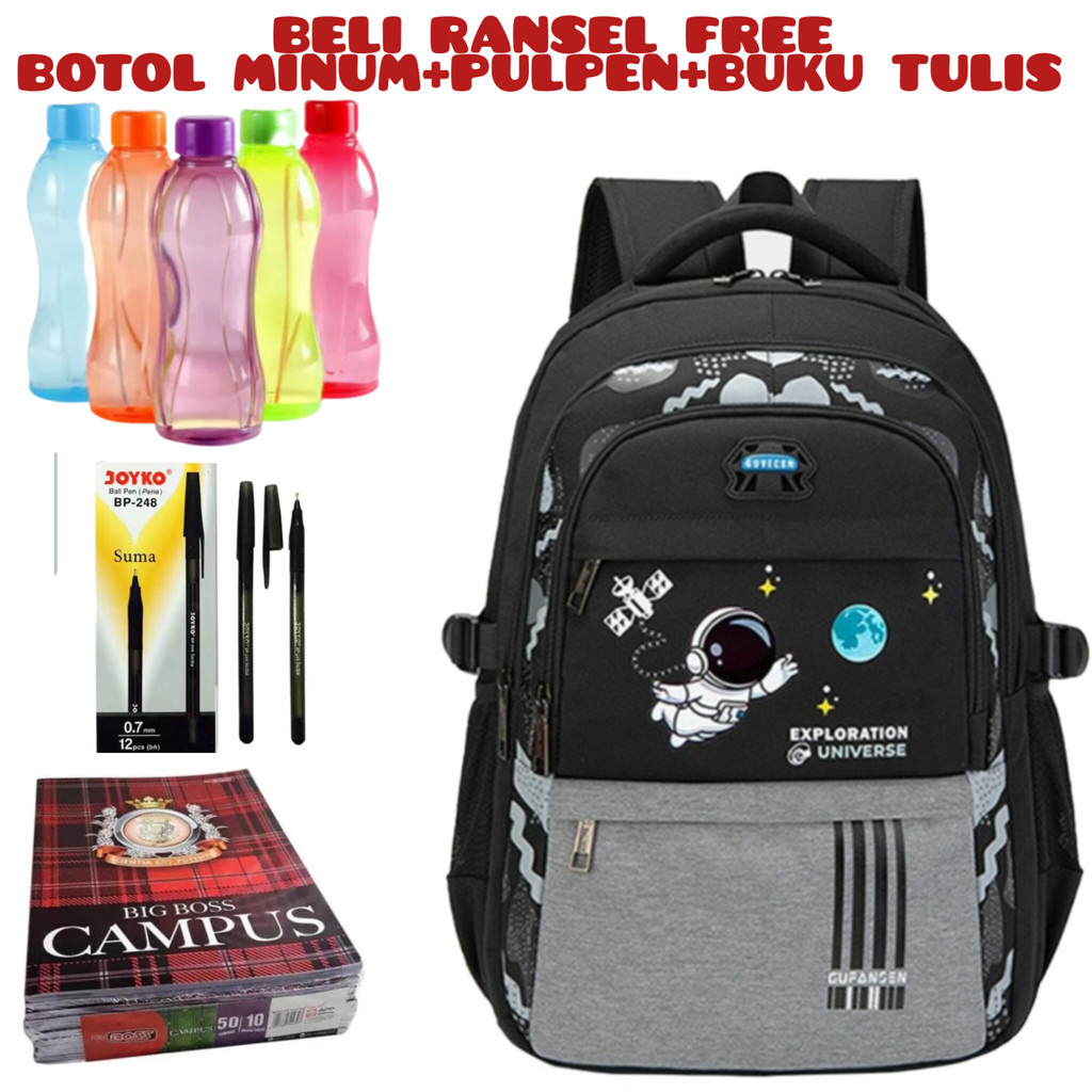 JS_ Beli 1 dapat 4-Ransel Anak-anak Tas Sekolah Anak-anak Untuk Anak Laki-laki Dan Perempuan Ransel Sekolah Ortopedi Tahan Air Tas Sekolah Dasar Beli Ransel Free Botol Minum+Pulpen+Buku Tulis