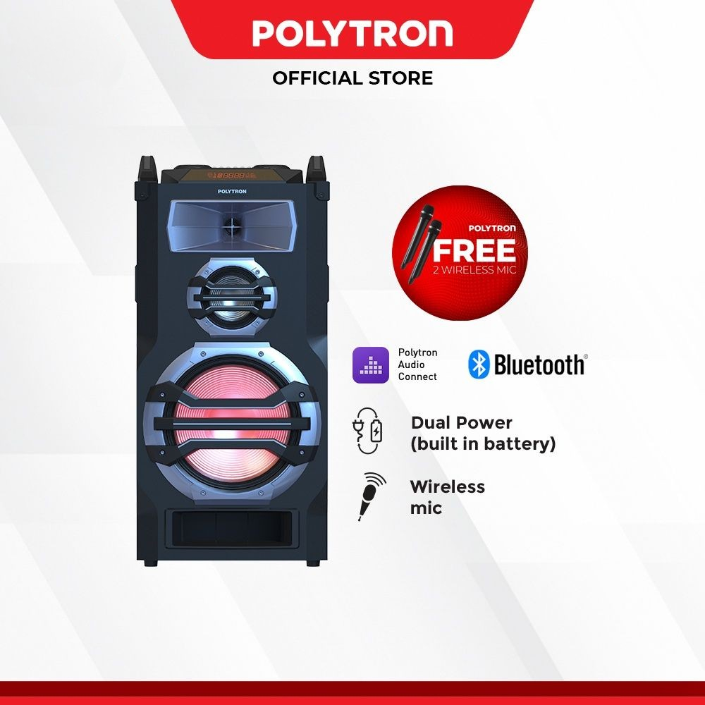 Speaker Portable Bluetooth Polytron PTS 12KF15 FREE 2 MIC WIRELESS