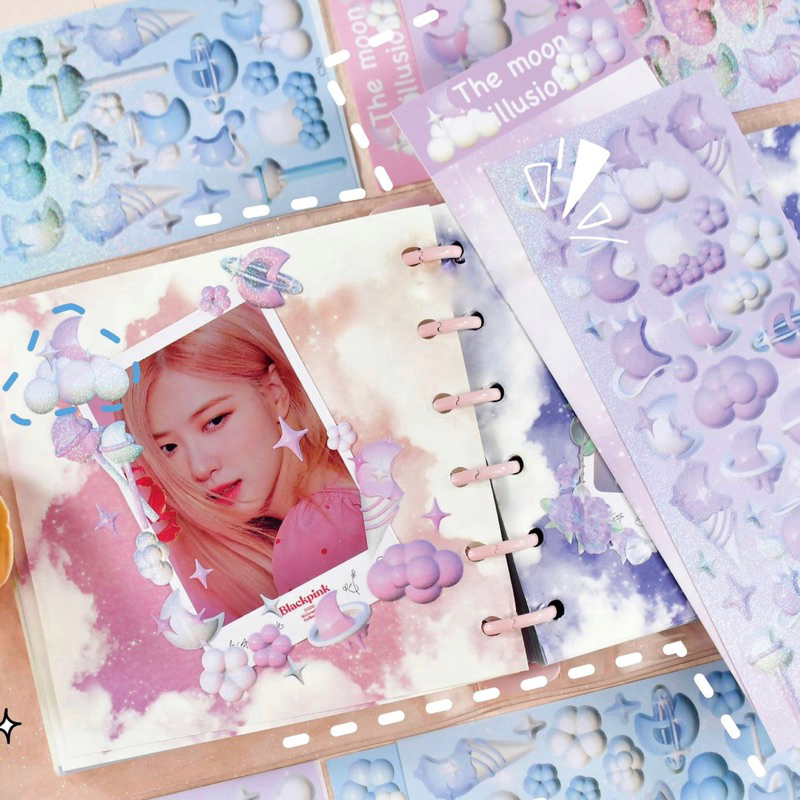 

(READY) 3D MOON ILLUSION PASTEL GLITTER STICKER | sticker deco awan bulan bintang langit galaxy sky lucu blackpink rosie photocard dekorasi dekor journal journaling bujo scrabook planner case notebook vintage cute korea fandom diy postcard pc washi tape