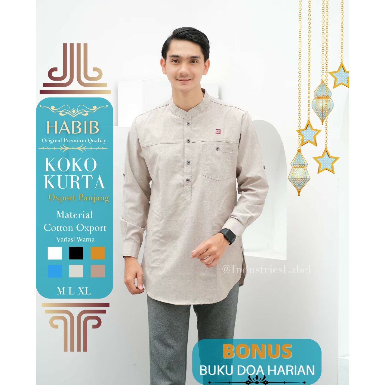 HABIB MUSLIM KURTA ORIGINAL Koko kurta baju muslim pria lengan panjang warna cream seri art HMTP03