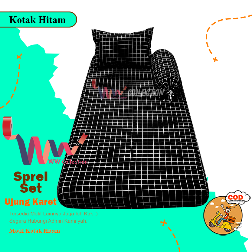 Sprei Single ukuran 120x200cm Sudut Karet Motif Aesthetic Kotak Kotak dan Polos