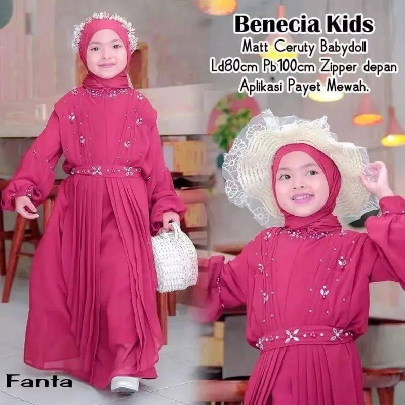 Benecia Kids Gamis Anak Aplikasi Mutiara Dress Muslim Anak Free Pashmina Gamis Anak Tanggung 7-8 Tahun