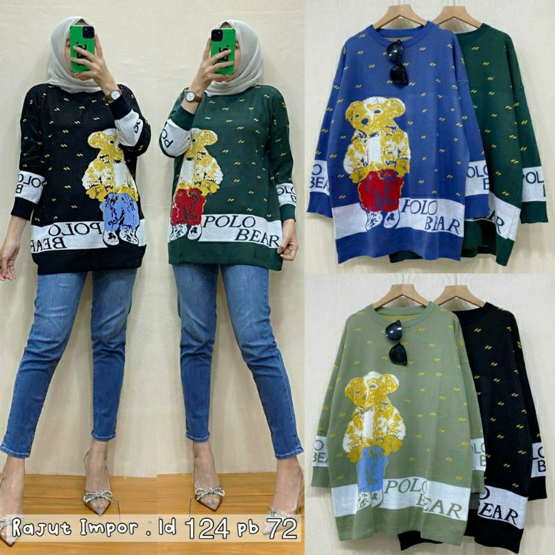 Polo Bear Rajut, ATASAN RAJUT WANITA JUMBO FIT XXXXL LD 124-144 BAHAN RAJUT IMPORT TERMURAH OOTD KEKINIAN TERLARIS