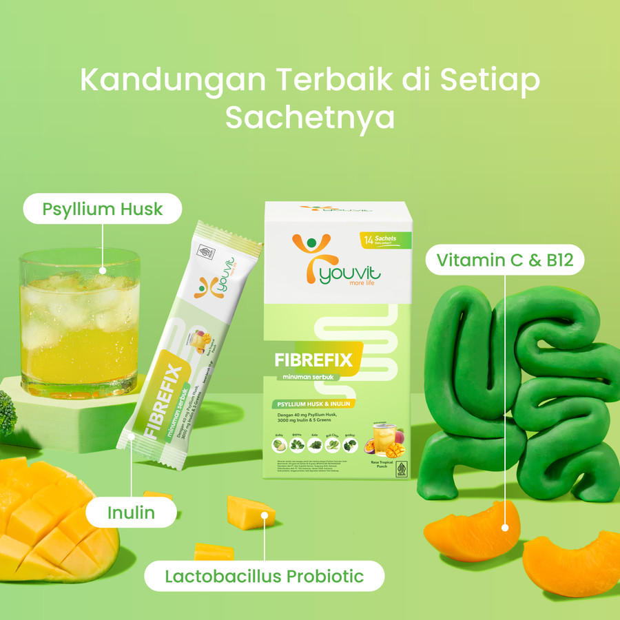 [Trial Pack] Minuman Serbuk Fiber untuk Konstipasi, Kembung &amp; Berat Badan | Youvit 4-in-1 FibreFix