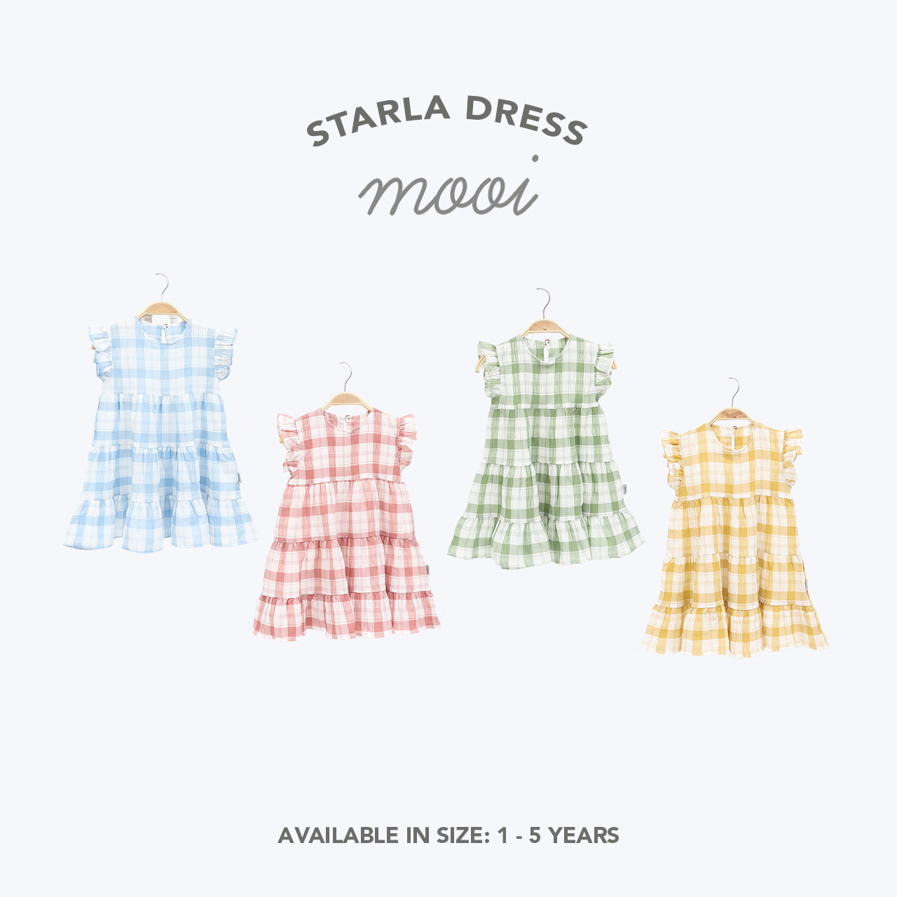 MOOI STARLA DRESS NILA  DRESS ANAK MOTIF KOTAK DRESS RUFFLE PENDEK ANAK PEREMPUAN 1-5 TAHUN