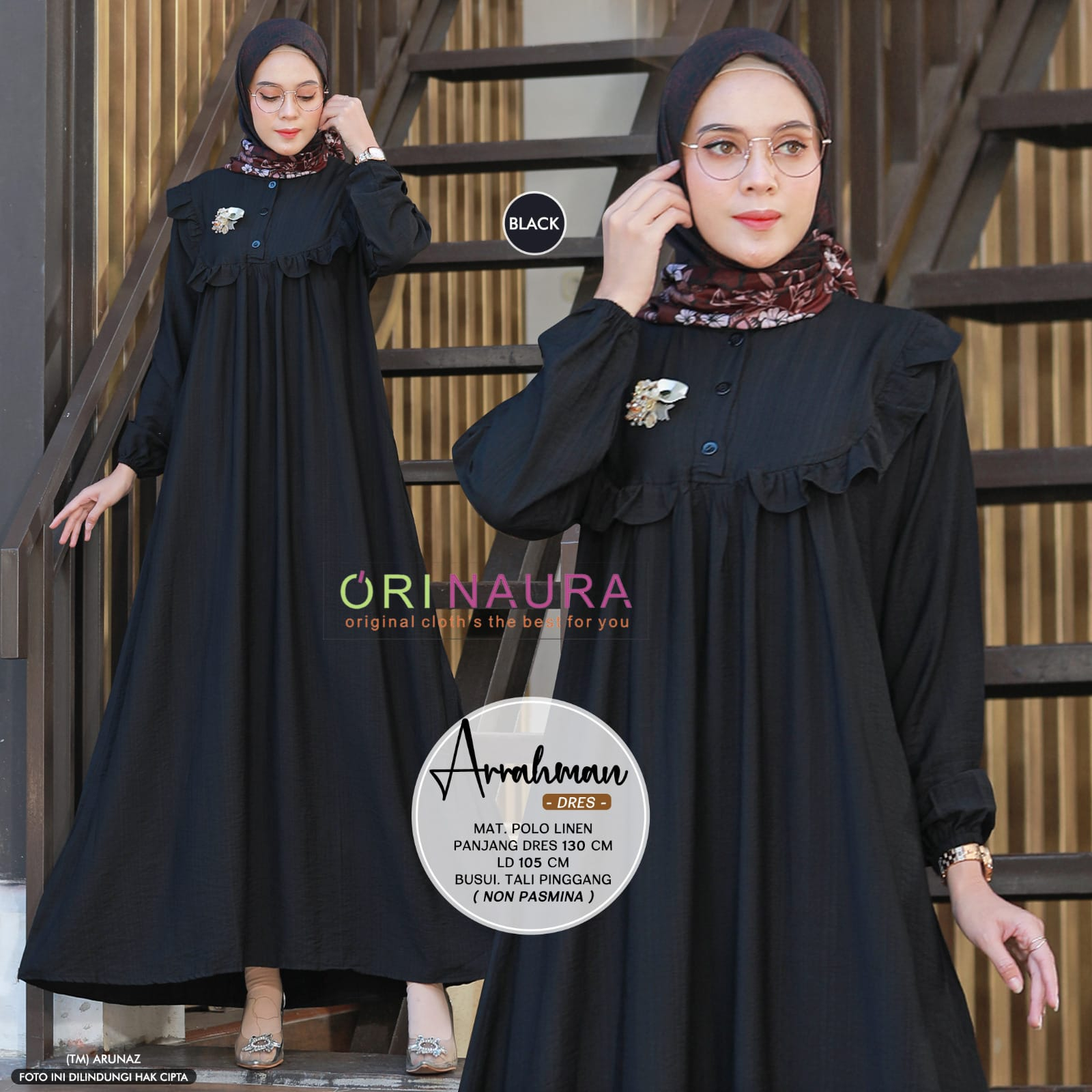 Arahman Dress Gamis Muslim Wanita Polos Polo Linen Original Produk By Orinaura