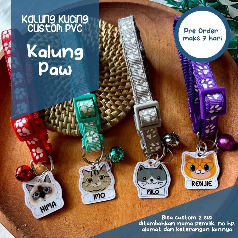 KALUNG KUCING CUSTOM NAMA PVC MOTIF PAW