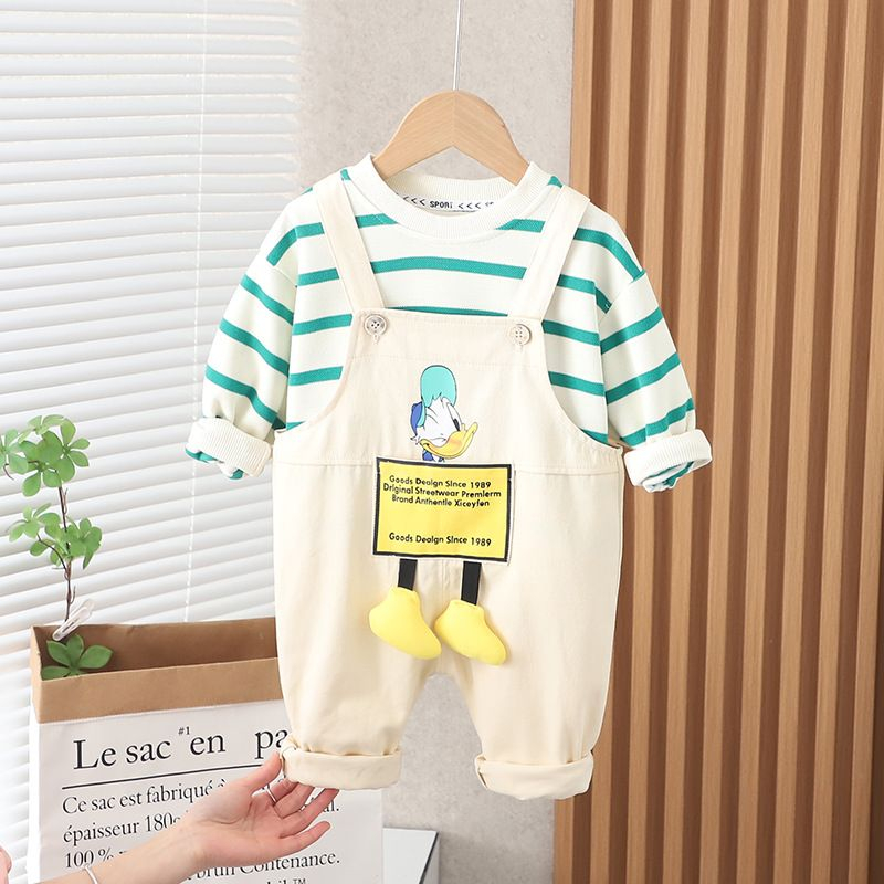 setelan kodok motif DONALD CREAM SALUR lucu usia 6 bulan sampai 5 tahun import