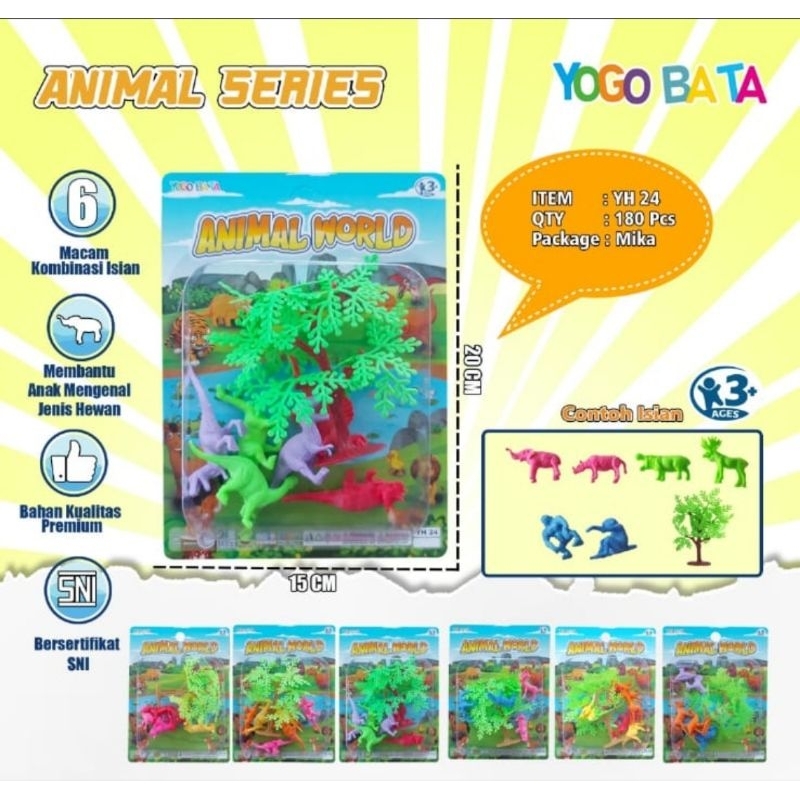 YH 24 MAINAN ANAK EDUKASI ANIMAL SERIES / MAINAN HEWAN ISI 5PCS + POHON POHONAN