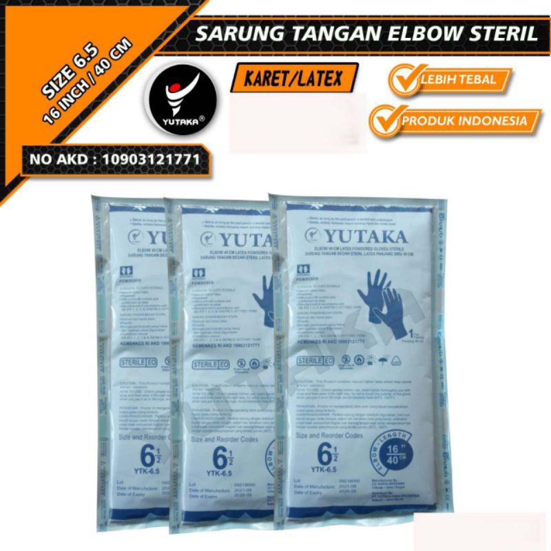 SARUNG TANGAN Elbow OBGYN GYNECOLOG steril Size 6,5  isi 10 psg