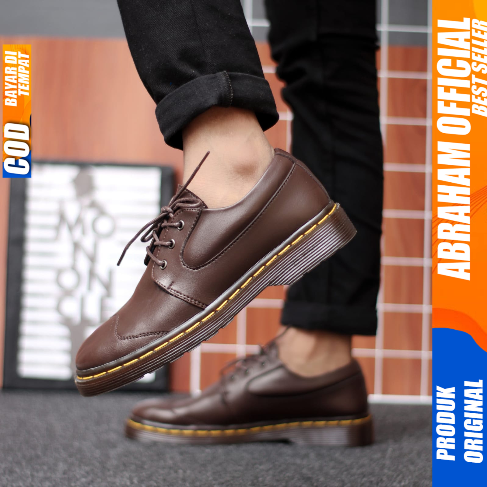 Sepatu Formal Pantofel Casual Docmart Tali Hitam Kerja Pria Abraham