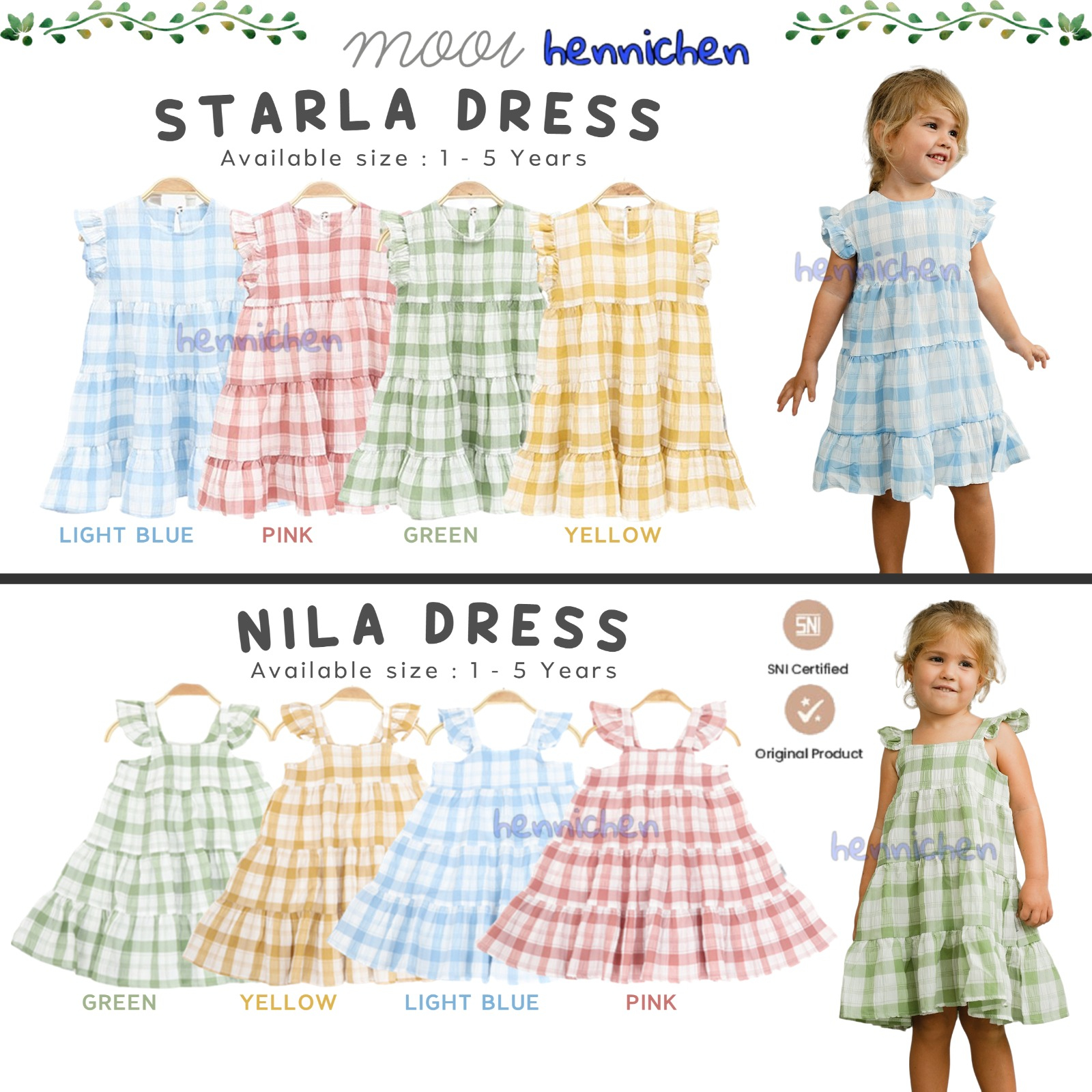 MOOI STARLA DRESS NILA  DRESS ANAK MOTIF KOTAK DRESS RUFFLE PENDEK ANAK PEREMPUAN 1-5 TAHUN