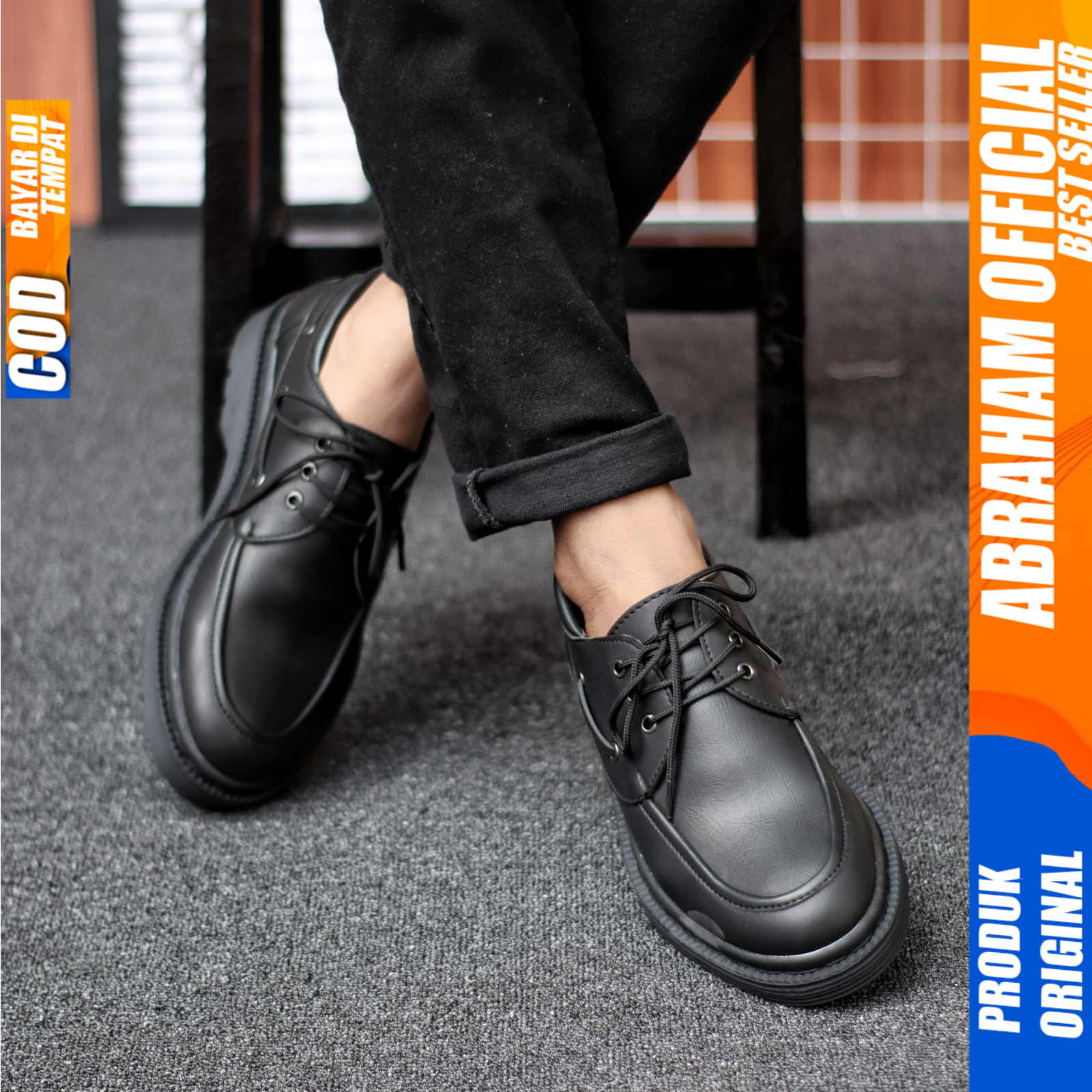 Sepatu Formal Kulit Docmart Pria Casual Pantofel Kerja Pria Hitam Abraham