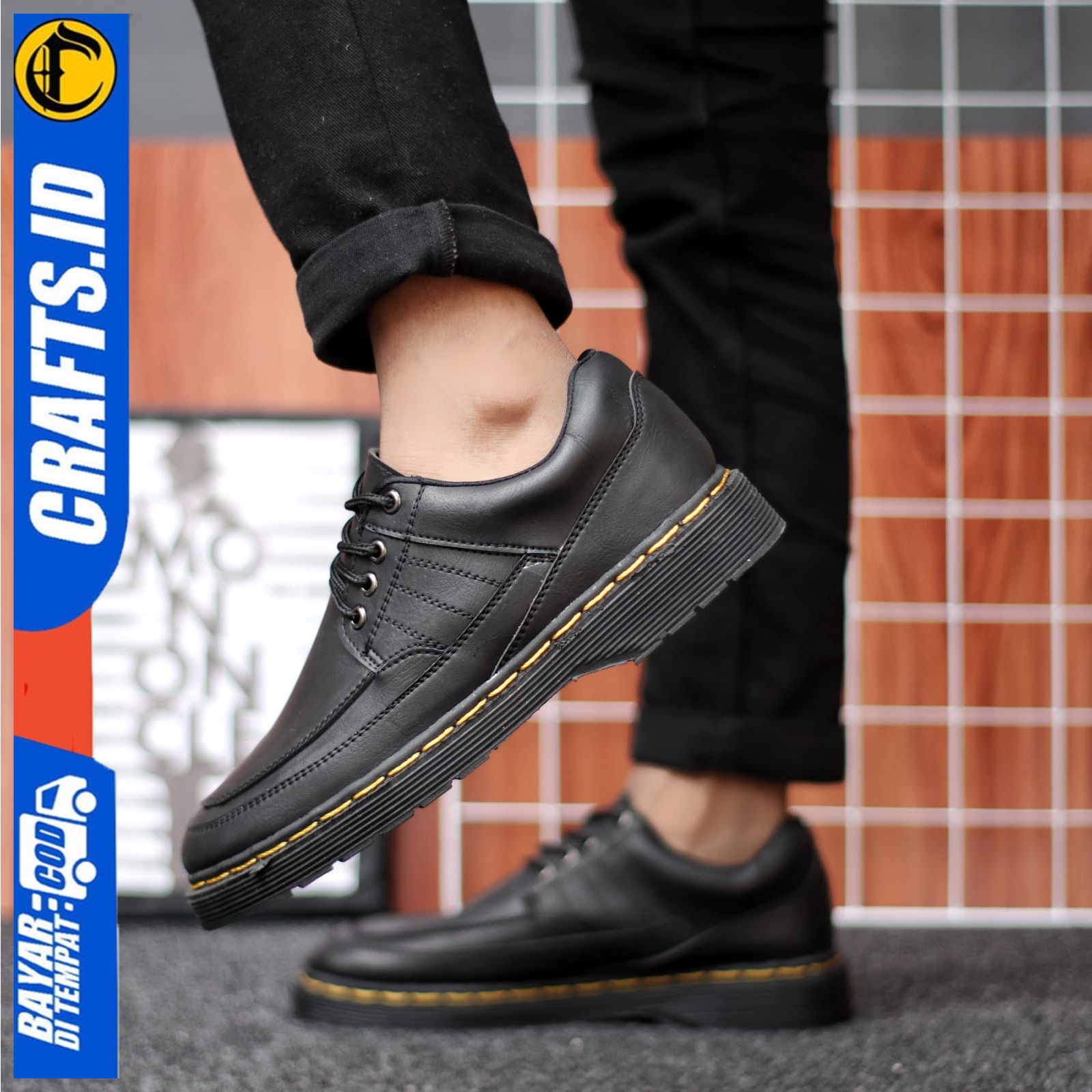 Sepatu Formal Pantofel Docmart Low Boots Kulit PU Casual Kerja Pria Crafs Smith