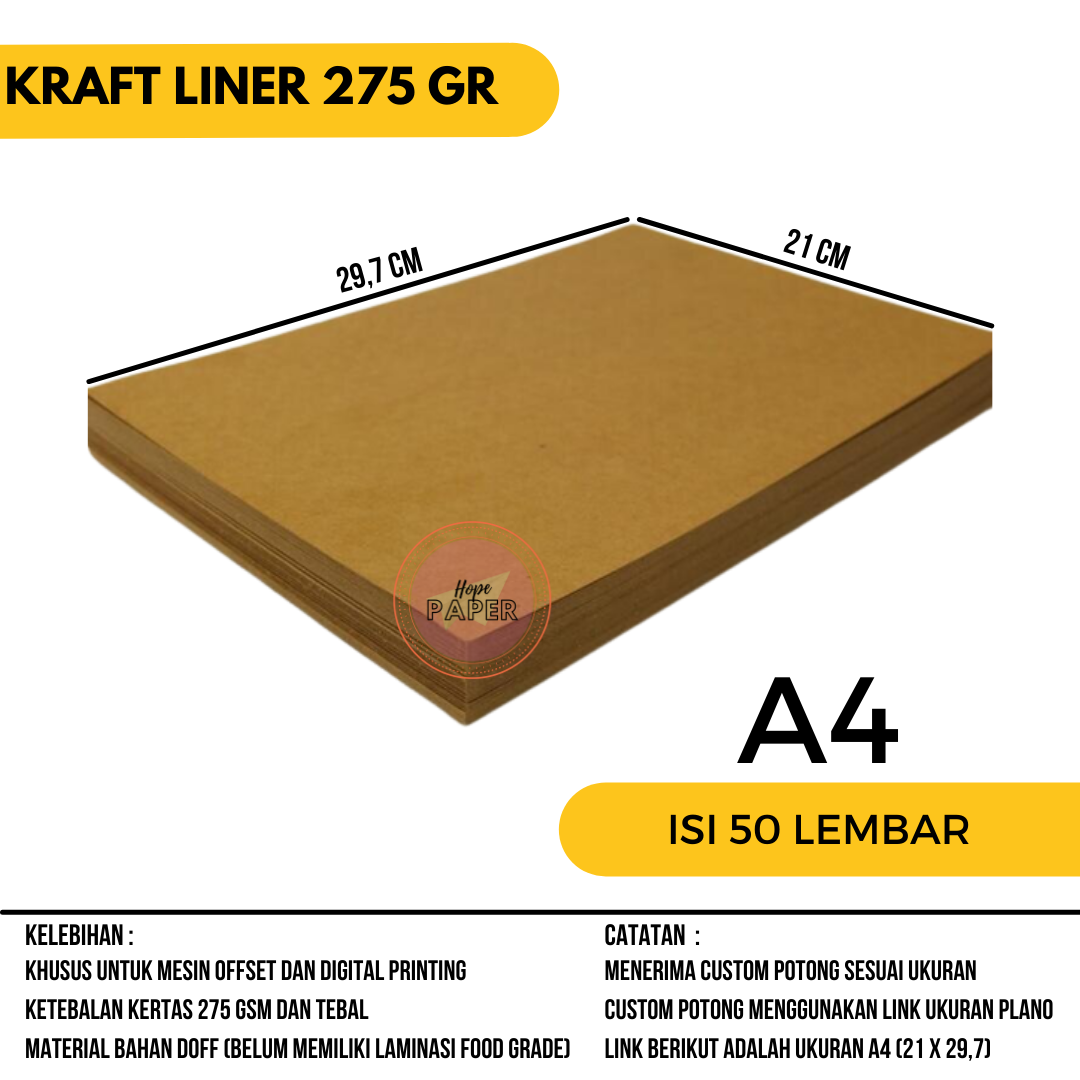 

SAMSON KRAFT 275 GSM A4 ISI 50 LEMBAR / KERTAS SAMSON KRAFT LINER TEBAL 275 GRAM SIAP KIRIM