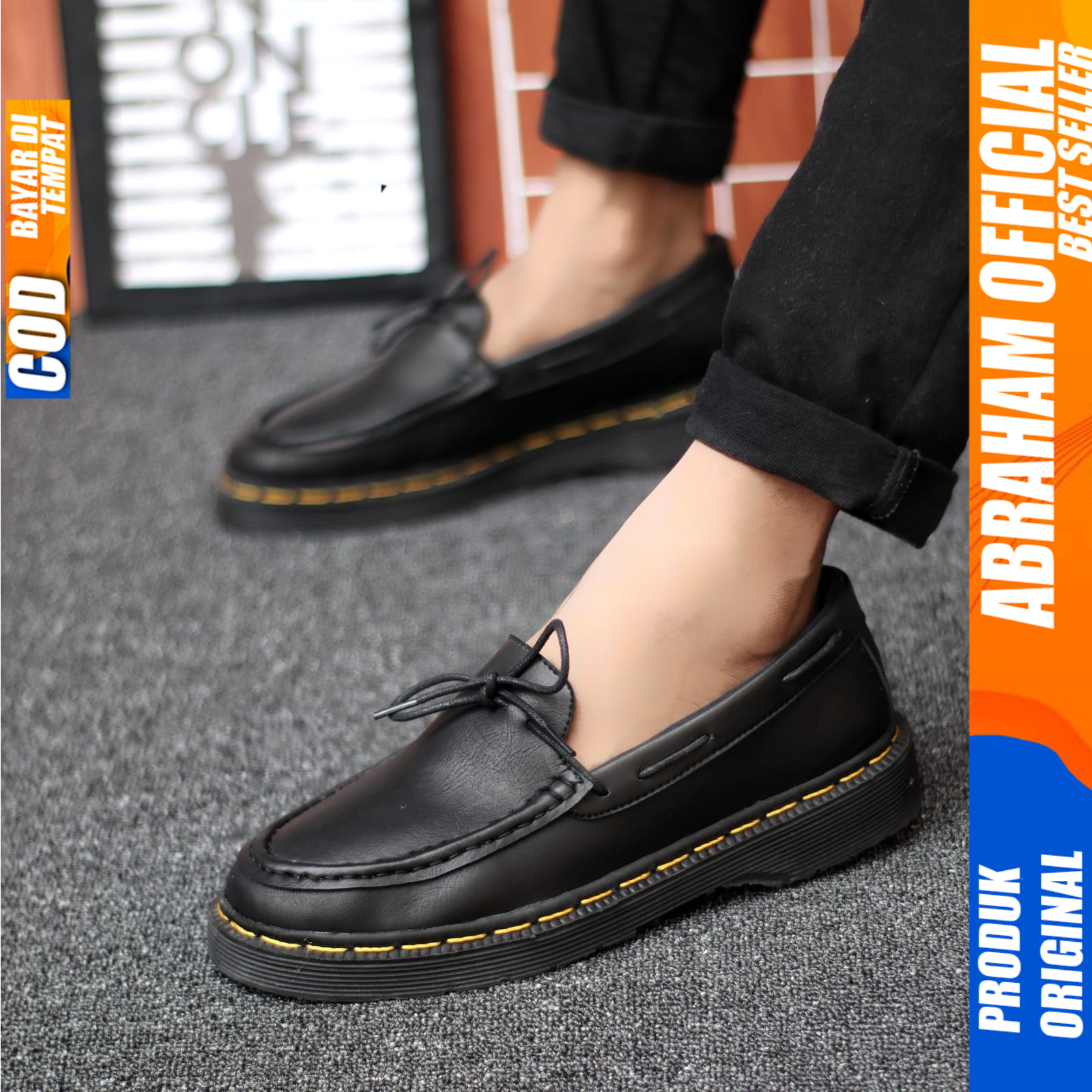 Sepatu Loafers Pria Docmart Pantofel Formal Casual Kulit Kerja Hitam Abraham