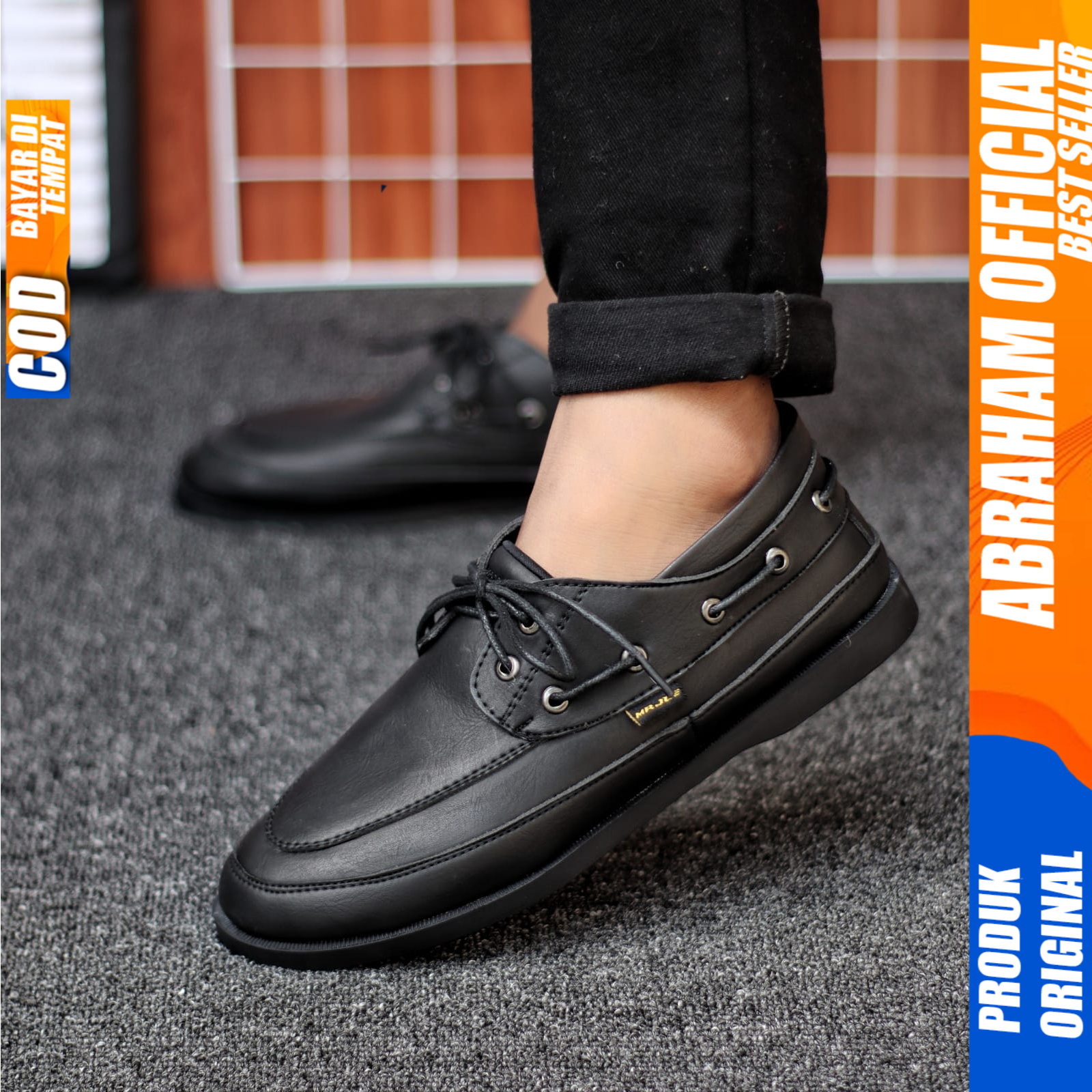 Sepatu Formal Pantofel Hitam Tali Casual Kulit Pu Kerja Pria Abraham