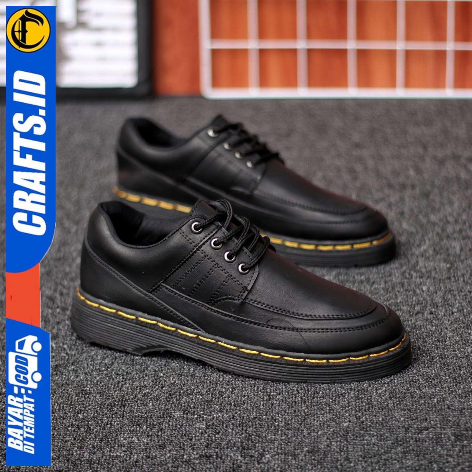 Sepatu Formal Pantofel Docmart Low Boots Kulit PU Casual Kerja Pria Crafs Smith