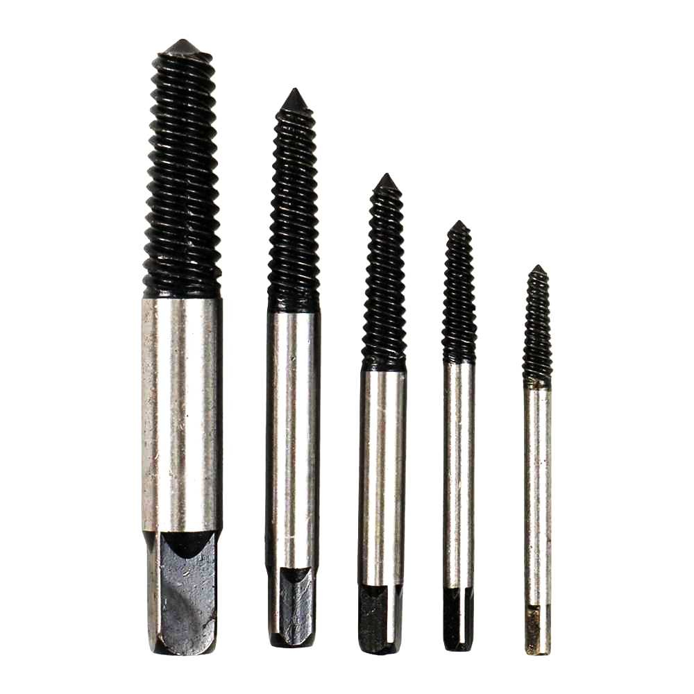 Alat Pembuka Baut Rusak Extractor Broken Striped Screw Remover 5 in 1 Set Mata Bor Ulir Terbalik