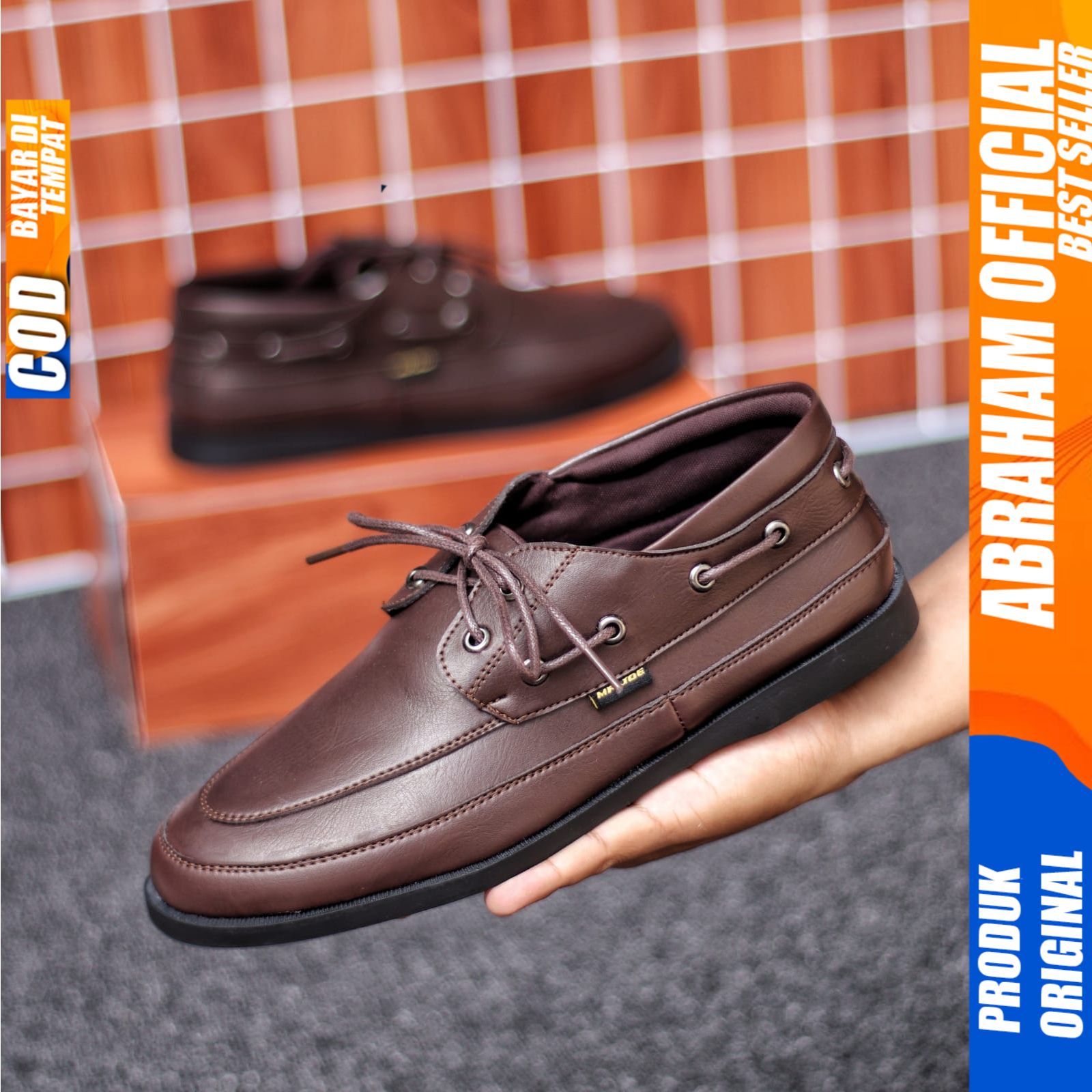 Sepatu Formal Pantofel Hitam Tali Casual Kulit Pu Kerja Pria Abraham