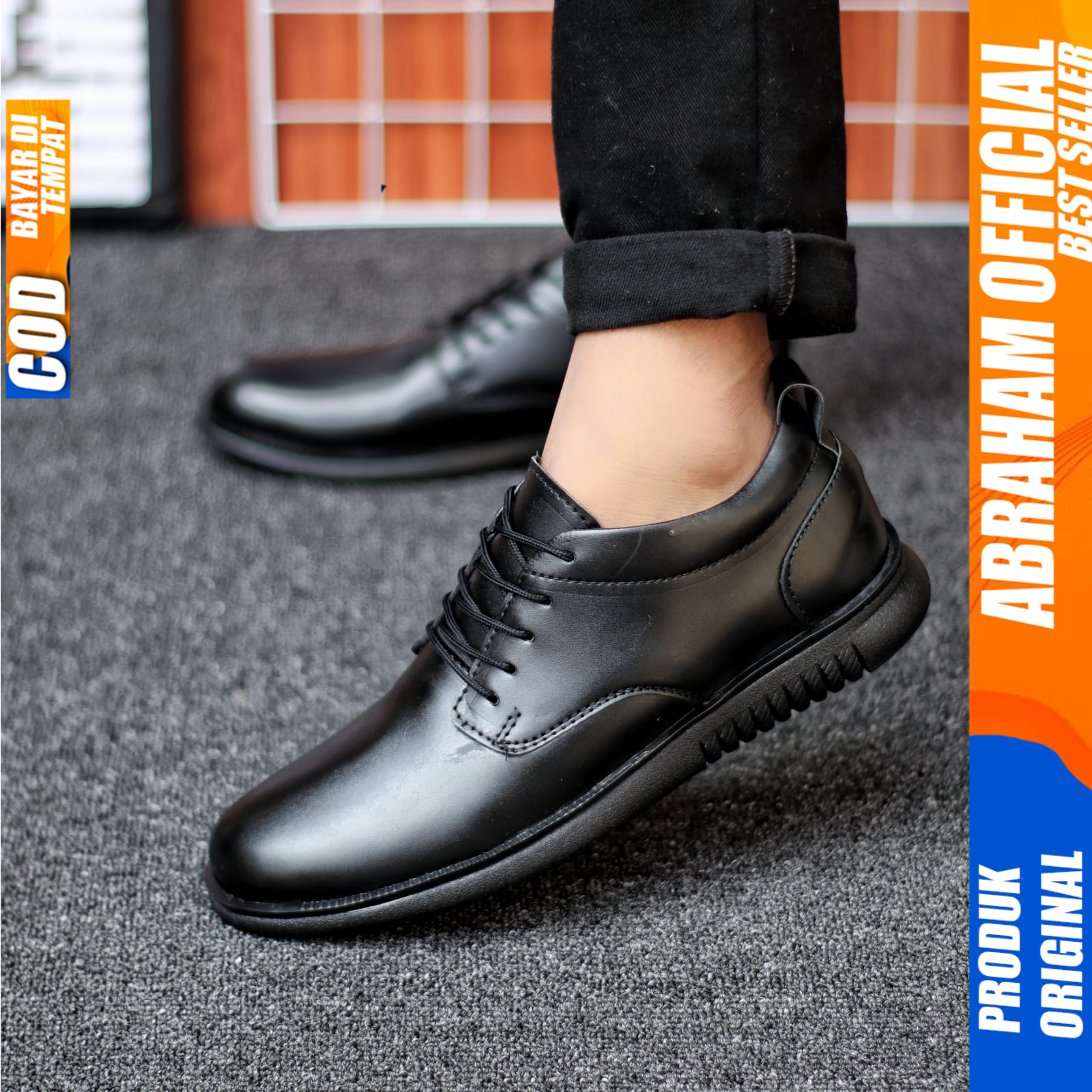 Sepatu Pantofel Formal Pria Tali Hitam Casual Kulit Kerja Pria Abraham