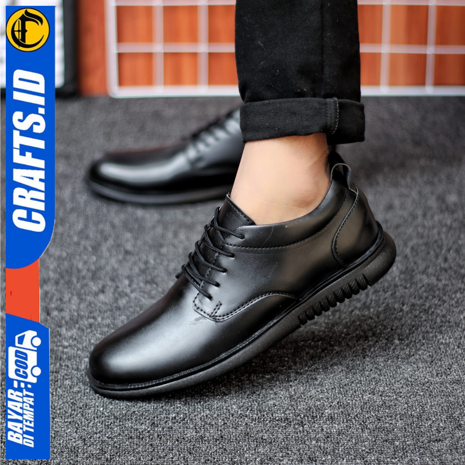 Sepatu formal Casual Pria Kantor Kerja Pantofel Docmart Tali Hitam Crafs Hatte