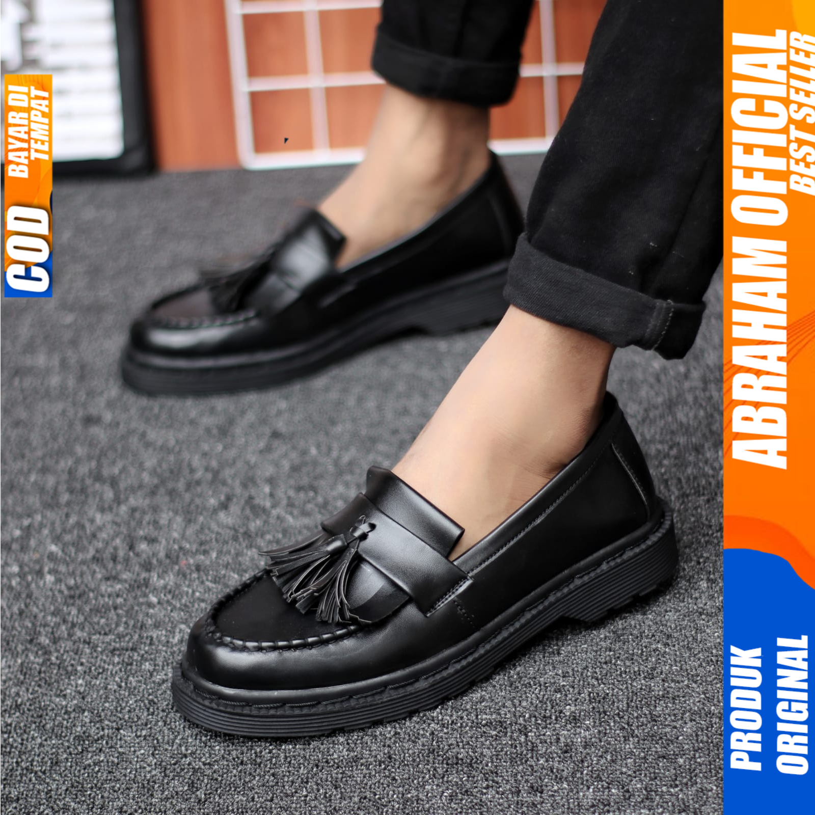 Sepatu Pria Loafers Docmart Formal Pantofel Kerja Pria Hitam Abraham