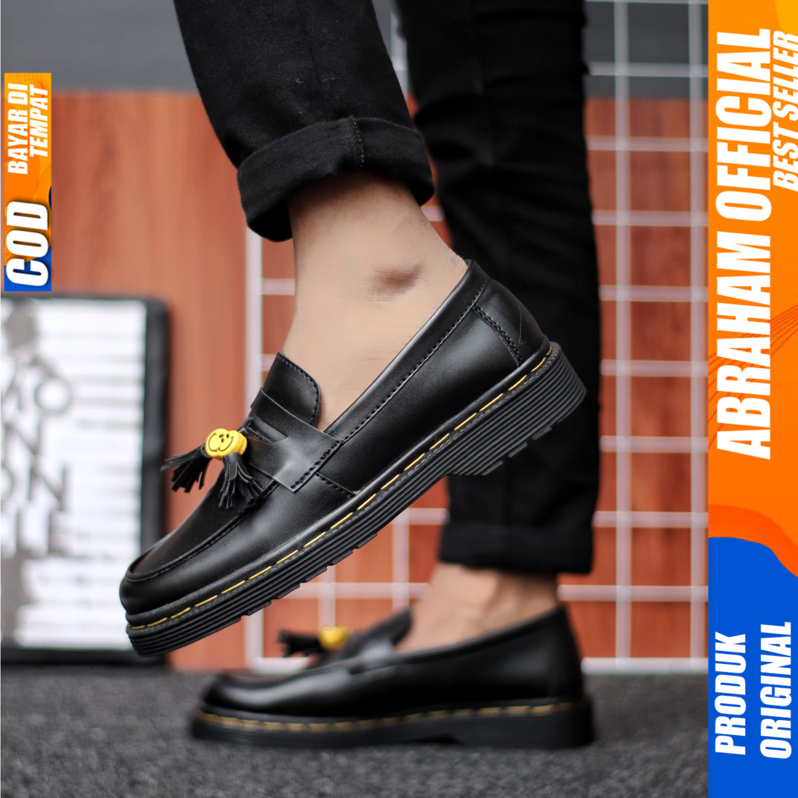 Sepatu Pria Docmart Loafers Formal Pantofel Casual Kulit Kerja Hitam Abraham