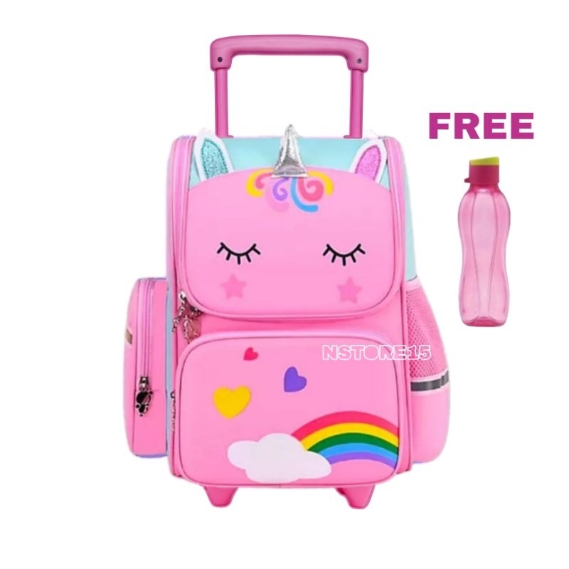 Troli Anak Sd Tas Unicorn Karakter Ransel Dorong Anak Perempuan Free Botol Minum