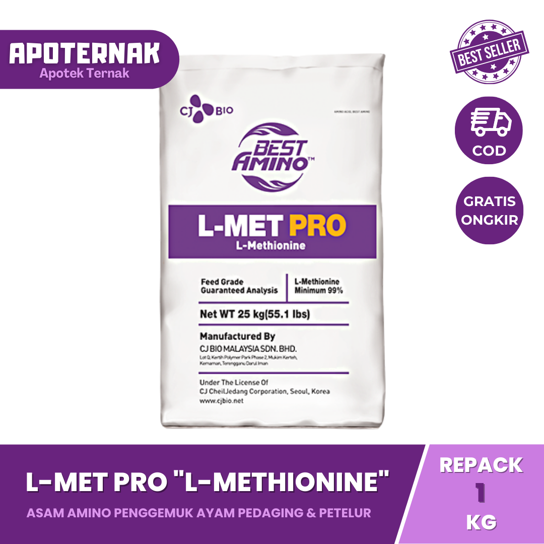 L-MET PRO 1 kg | Methionine Asam Amino Penggemuk Ayam Broiler Pedaging Potong Ayam Layer Petelur | L-Methionine Metionin Metionine | Cheil Jedang Best Amino