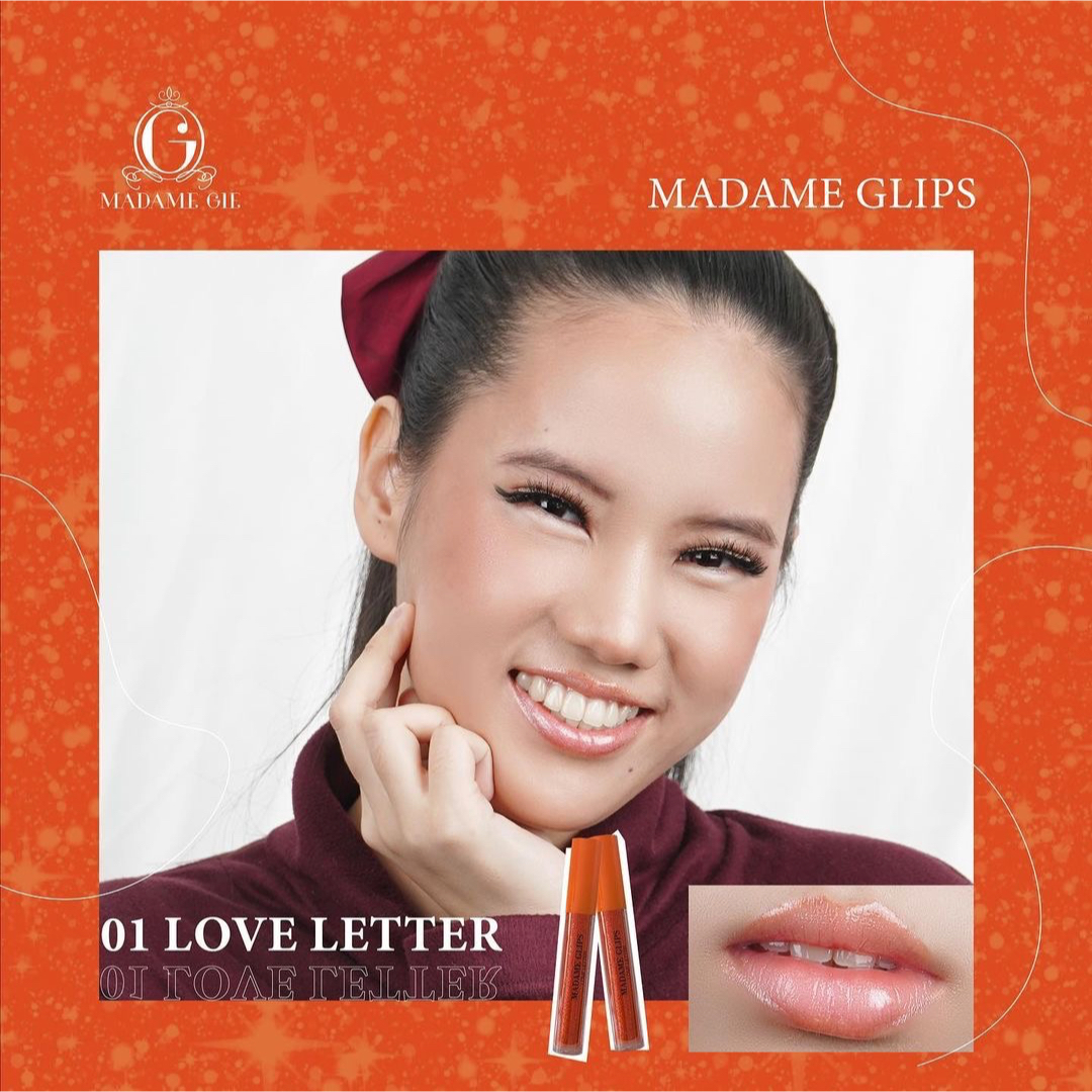 MADAME GIE Madame Glips Indonesia / Lip Gloss 2.2ml / Moisturise Vitamin E Non Sticky / Melembabkan Glitter Berkilau Glamour / 01 Love Letter 02 Cupid 03 Sweet Kiss / Cosmetic Makeup Lips Iip / Treatment Perawatan Bibir / Lipstick Lipstik Gincu Lipgloss