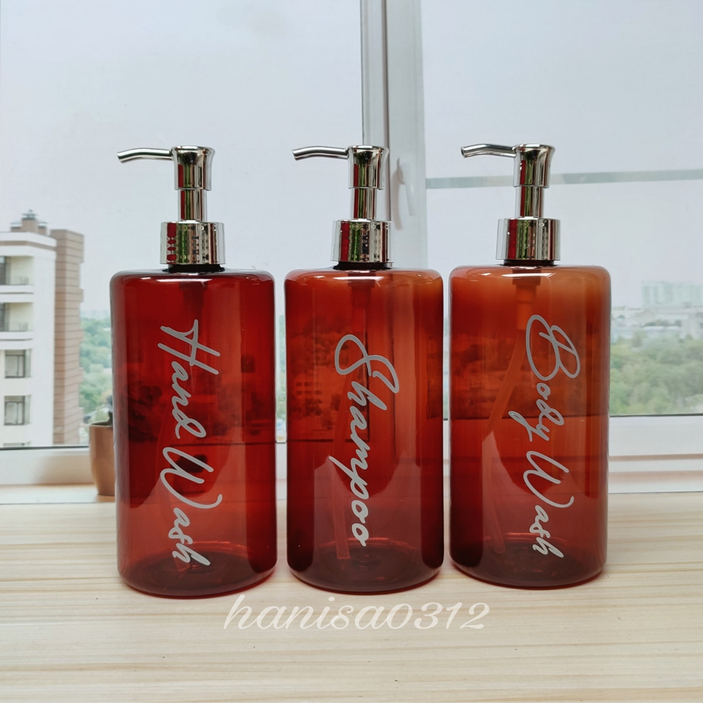 Botol Sabun Cair Pump Amber Coklat Gold Silver Aesthetic 500ml Luxury / Botol Pump 500ml Coklat Amber