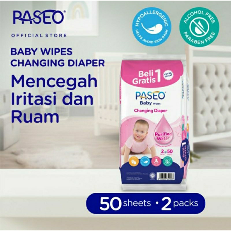 Buy 1 Get 1 PASEO Baby Wipes 50s +50s Tisu Basah Bayi