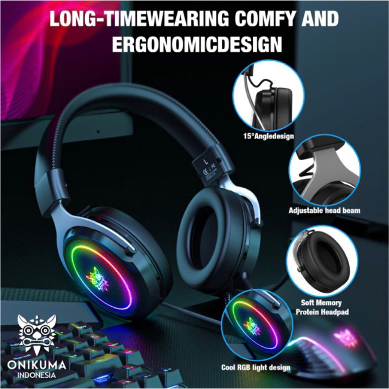 ONIKUMA X10 RGB Professional Gaming Headset noise cancellation microphone detachable LED Light earphone