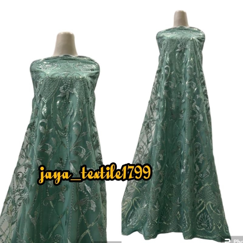 Kain Tile Bordir Payet mewah/ Tile bahan brokat kebaya meteran